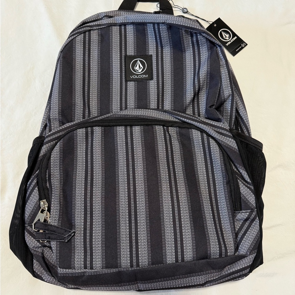 NWT Volcom Black and Gray Striped Sunstone Backpack
